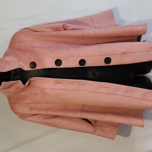 Women's button up rose colored jacket by DAMEE. Size Large.